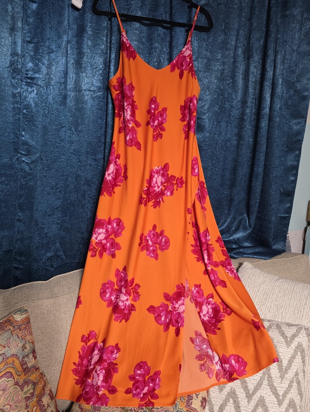 Scoop Vibrant Orange & Fuchsia Floral Slip Dress